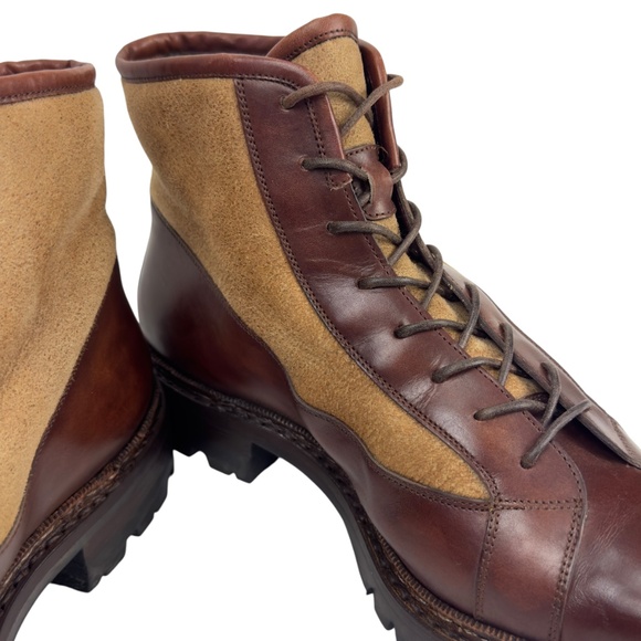 Santoni Fatte a Mano Shearling Lined Leather Sheepskin Boots Men’s 9 US / 8 EU